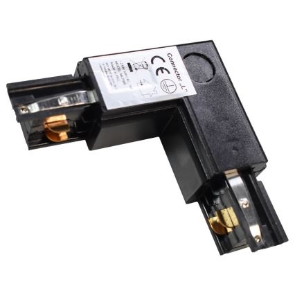 Conector pentru corpuri de iluminat în sistem șină trifazat TRACK negru tip L