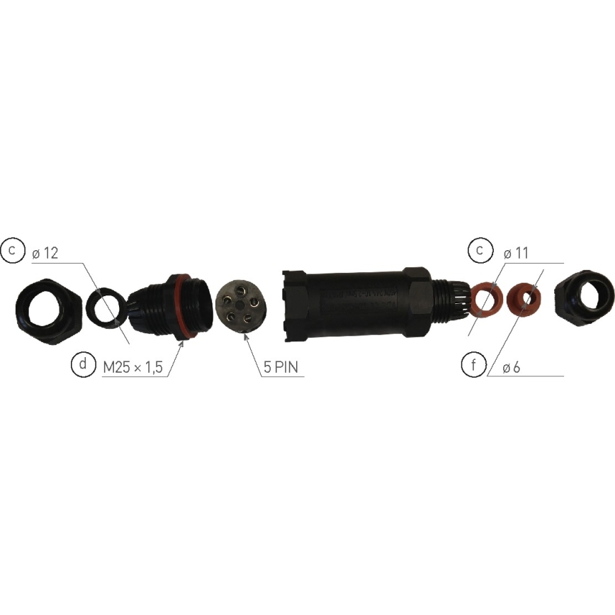 Conector pentru cablu CSJ 250V/16A IP68 5x1,5 mm²
