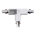 Conector trifazic pentru corpuri de iluminat în sistem pe șină TRACK alb tip T