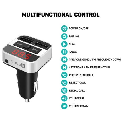 CONNECT IT CCC-8800-SL - Transmițător FM auto cu funcție handsfree, negru/argintiu