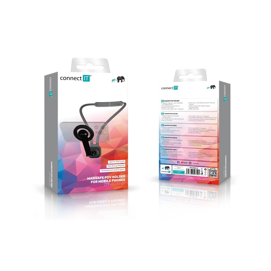CONNECT IT CFF-6020-GY - Suport magnetic flexibil pentru telefon, purtat la gât, compatibil MagSafe