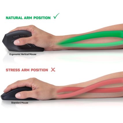 CONNECT IT CMO-2510-BK - mouse ergonomic fără fir Verti, 800/1200/1600 DPI, alimentare 2x AAA, negru