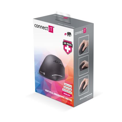 CONNECT IT CMO-2510-BK - mouse ergonomic fără fir Verti, 800/1200/1600 DPI, alimentare 2x AAA, negru