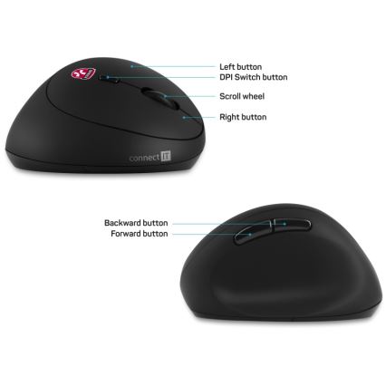 CONNECT IT CMO-2600-BK - Mouse ergonomic fără fir, 800/1200/1600 DPI, 1x AA, negru