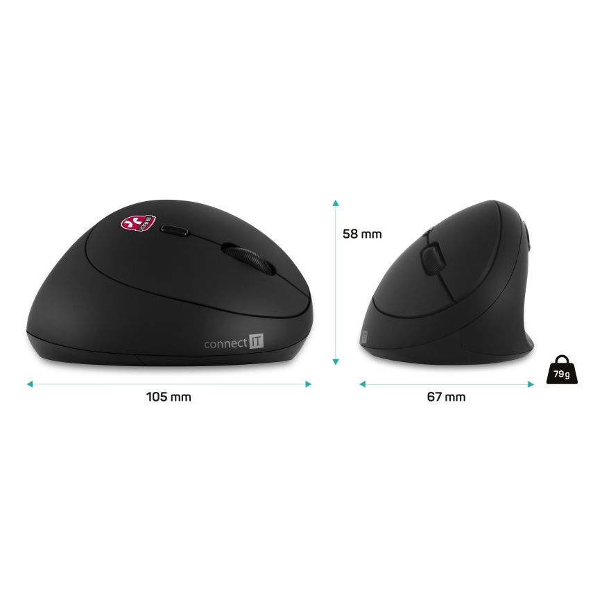 CONNECT IT CMO-2600-BK - Mouse ergonomic fără fir, 800/1200/1600 DPI, 1x AA, negru