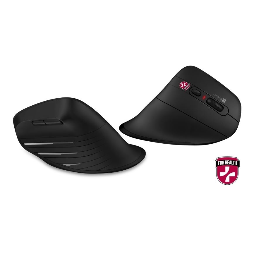 CONNECT IT CMO-2880-BK - Mouse Verti TriMode ergonomic, fără fir, 1000/1600/2400 DPI, 2x AAA, negru