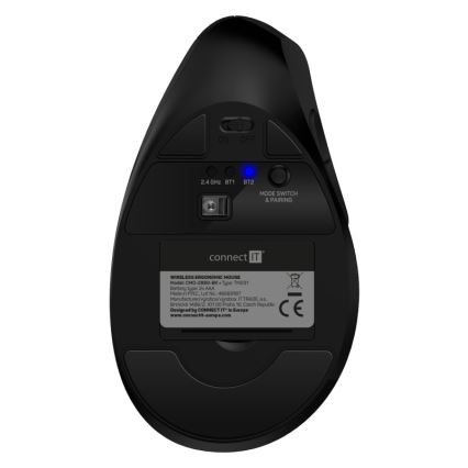 CONNECT IT CMO-2880-BK - Mouse Verti TriMode ergonomic, fără fir, 1000/1600/2400 DPI, 2x AAA, negru