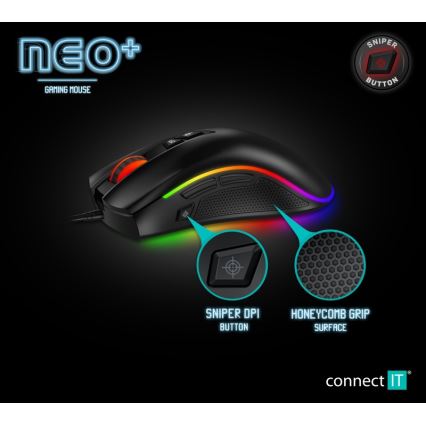 CONNECT IT CMO-3591-BK - Mouse de gaming cu fir LED RGB, 500-7200 DPI, neagră