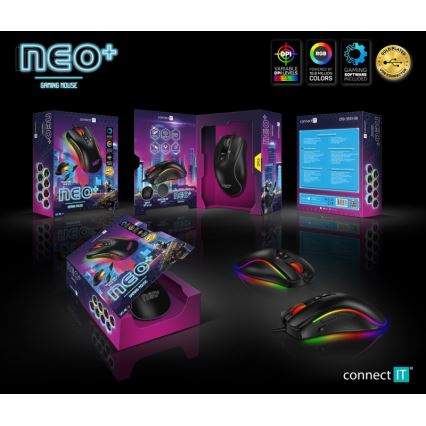 CONNECT IT CMO-3591-BK - Mouse de gaming cu fir LED RGB, 500-7200 DPI, neagră