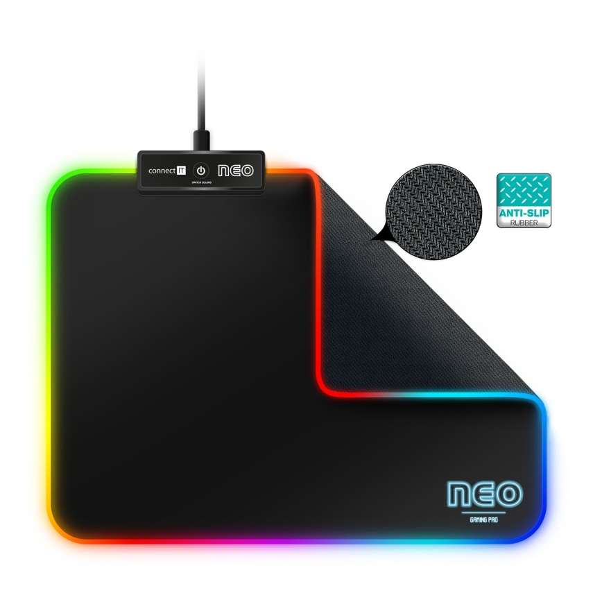 CONNECT IT CMP-3100-SM - Mousepad de gaming LED RGB 32x24,5 cm negru