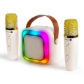 CONNECT IT CSP-1010-BG - Boxă LED RGB cu două microfoane wireless (2Mic), 5 W/1200 mAh + 2x 400 mAh, crem/auriu