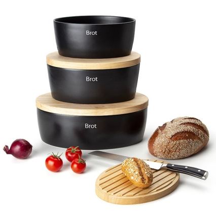 Continenta C3730 - Cutie de pâine cu capac 30x23 cm neagră/lemn de cauciuc