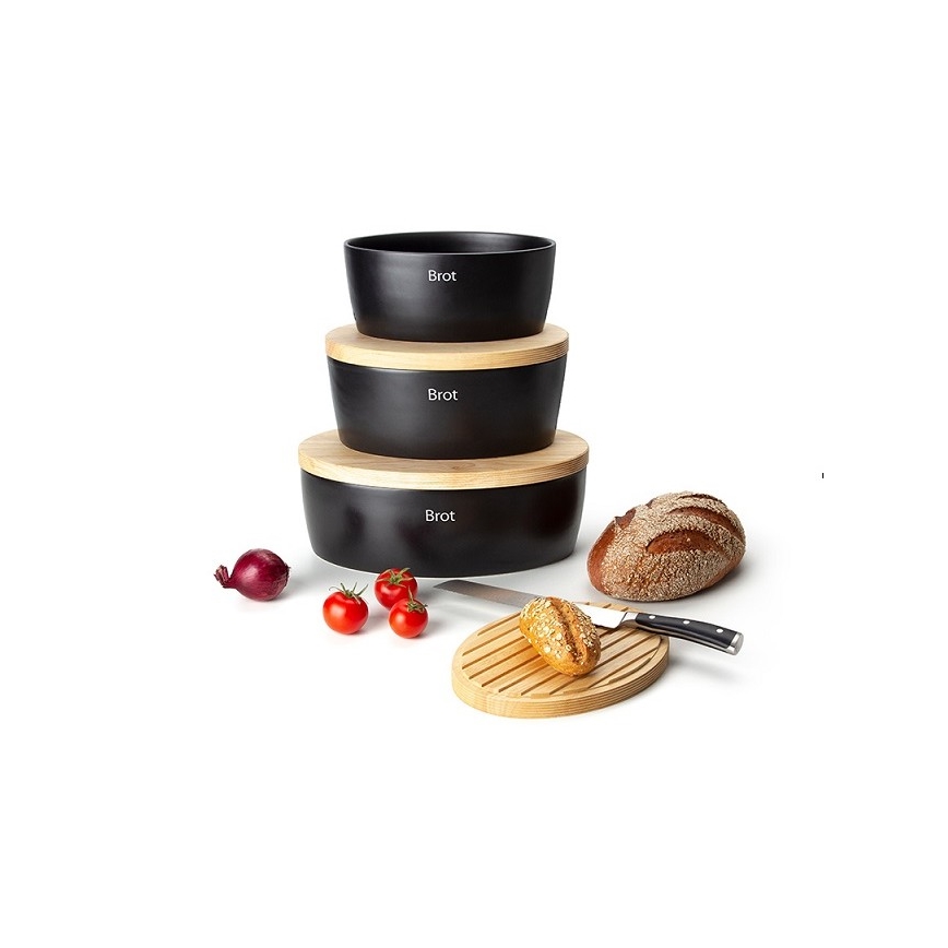 Continenta C3731 - Cutie pentru pâine cu capac 27x20 cm negru/lemn de cauciuc