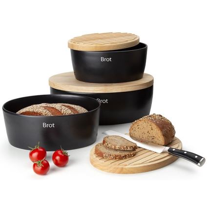 Continenta C3732 - Cutie pentru pâine cu capac 36x23 cm negru/lemn de cauciuc
