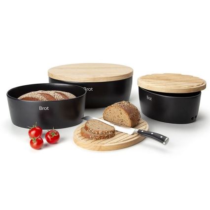 Continenta C3732 - Cutie pentru pâine cu capac 36x23 cm negru/lemn de cauciuc