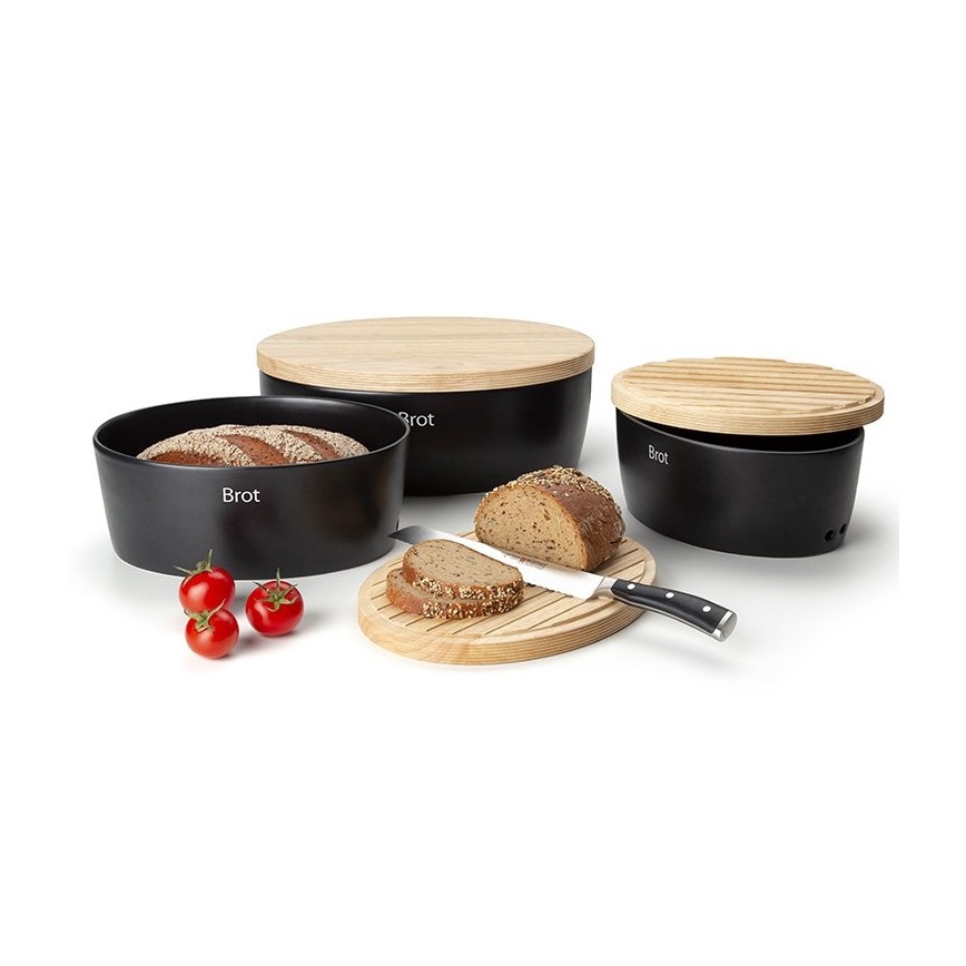 Continenta C3732 - Cutie pentru pâine cu capac 36x23 cm negru/lemn de cauciuc
