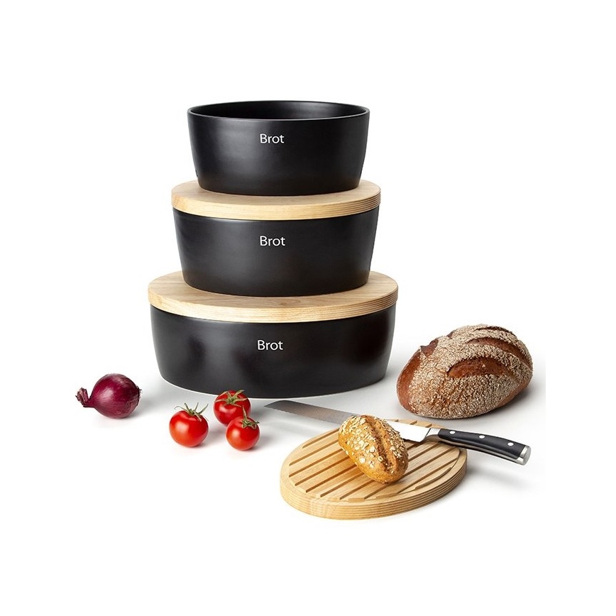 Continenta C3732 - Cutie pentru pâine cu capac 36x23 cm negru/lemn de cauciuc