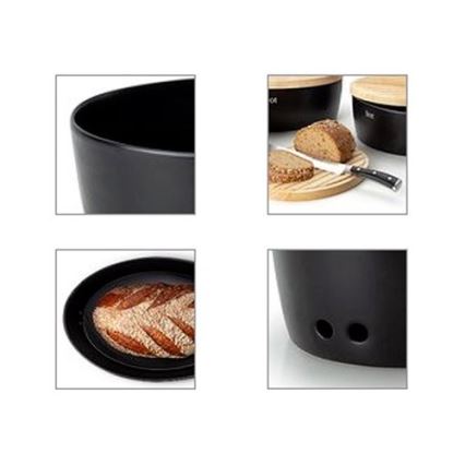 Continenta C3732 - Cutie pentru pâine cu capac 36x23 cm negru/lemn de cauciuc