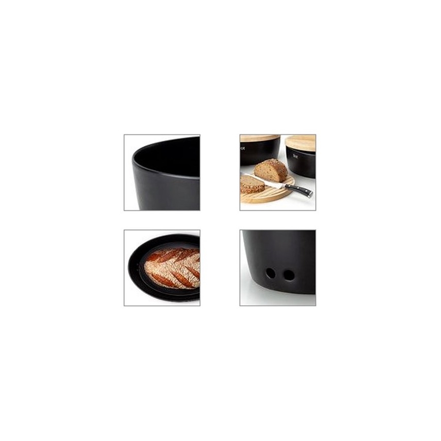 Continenta C3732 - Cutie pentru pâine cu capac 36x23 cm negru/lemn de cauciuc