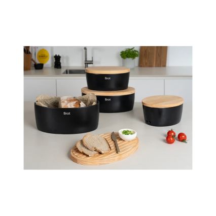 Continenta C3736 - Cutie pentru pâine cu capac 36x23 cm neagră/lemn de cauciuc