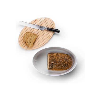 Continenta C3931 - Cutie pentru pâine cu capac 27x20 cm alb/lemn de cauciuc
