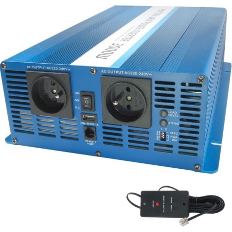 Convertor de tensiune 3000W/24V/230V  + telecomandă cu fir