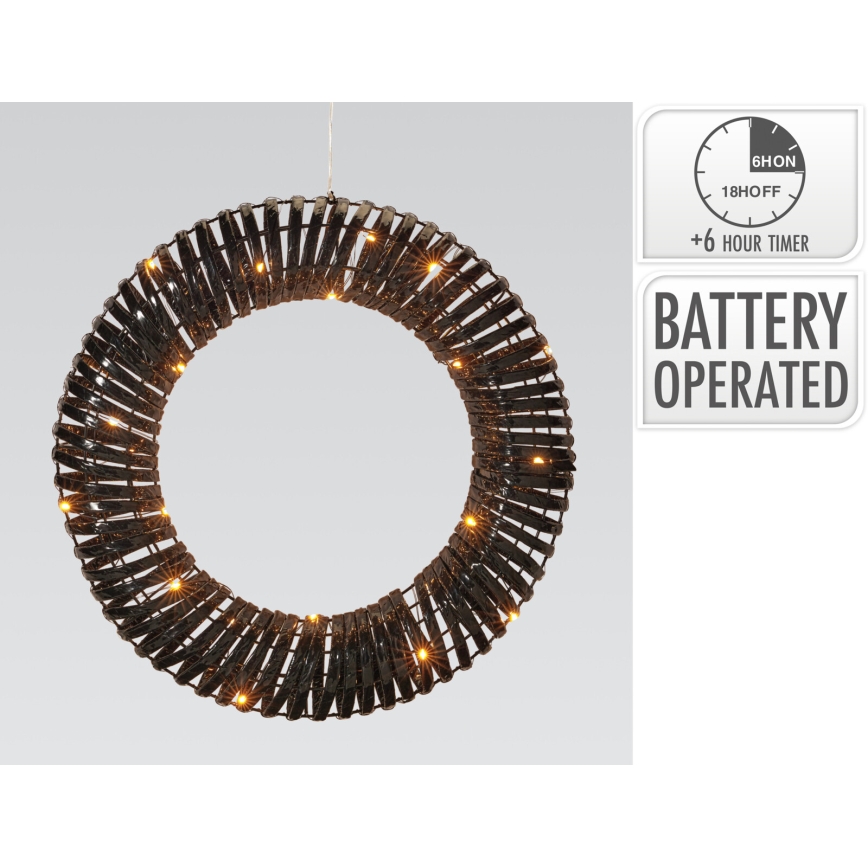 Coronă LED de Crăciun 30xLED/3xAA diametru 40 cm alb cald coronă/neagră