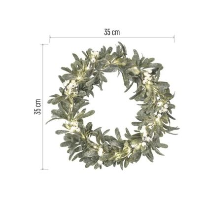 Coroniță de Crăciun cu LED, 25 LED-uri, alimentare 3xAA, Ø 35 cm