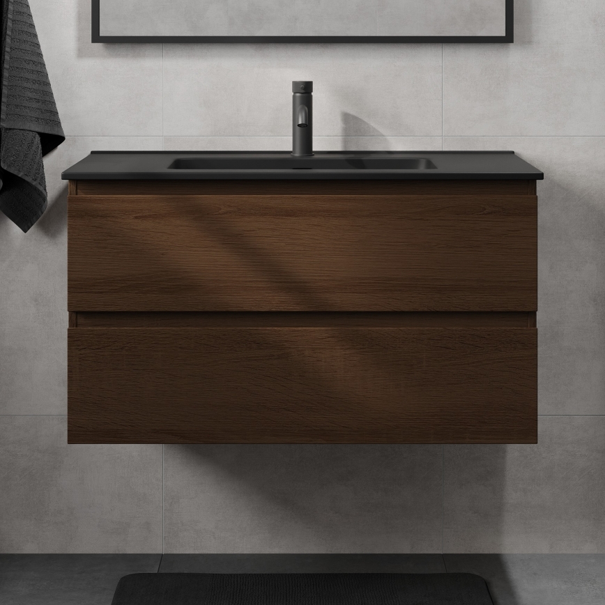 Corp de baie cu lavoar KENWOOD, 91 cm, nuc/negru