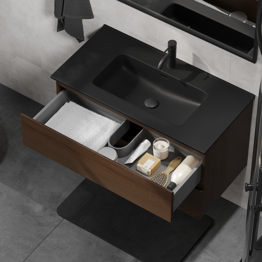 Corp de baie cu lavoar KENWOOD, 91 cm, nuc/negru