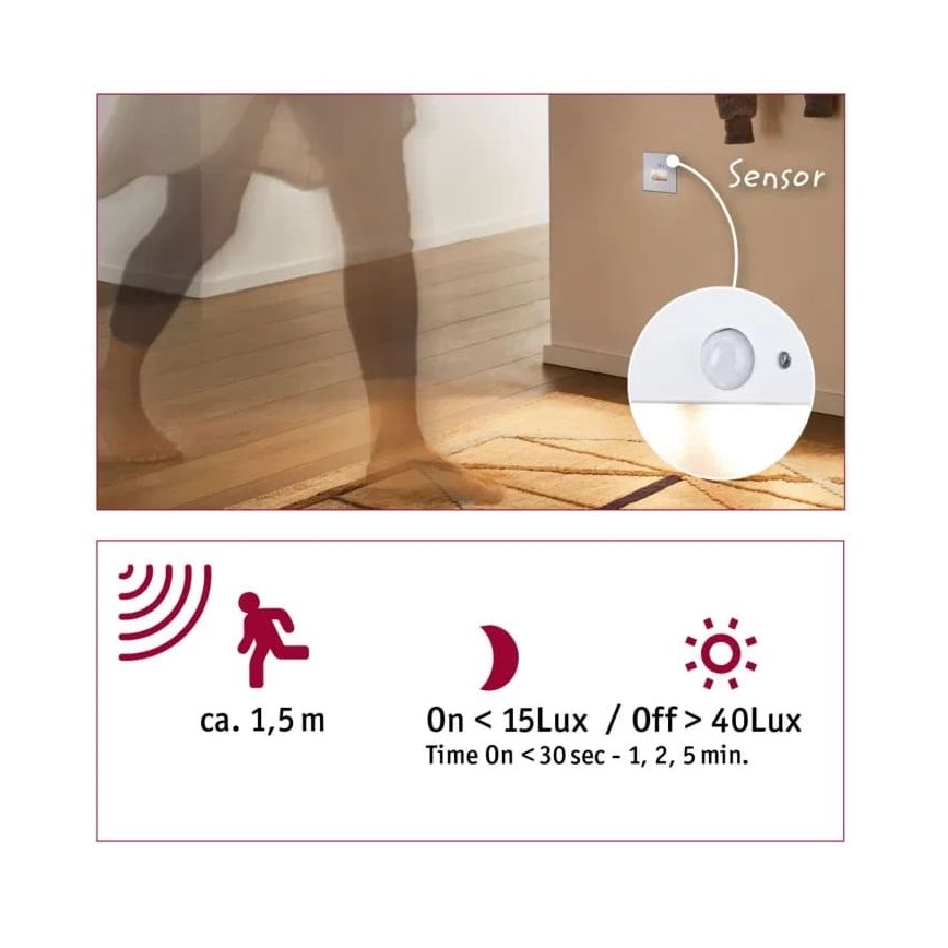 Corp de iluminat cu senzor pentru scări Paulmann 93133 LED/1,2W EDGE 230V alb