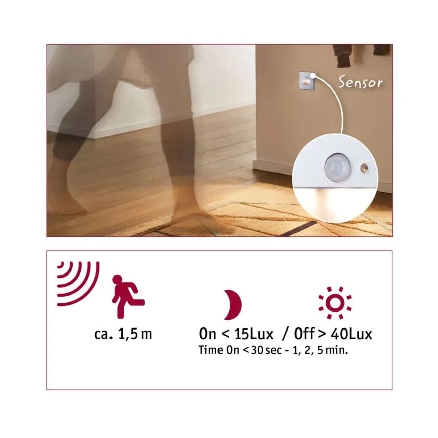 Corp de iluminat cu senzor pentru scări Paulmann 93134 LED/1,2W EDGE 230V crom