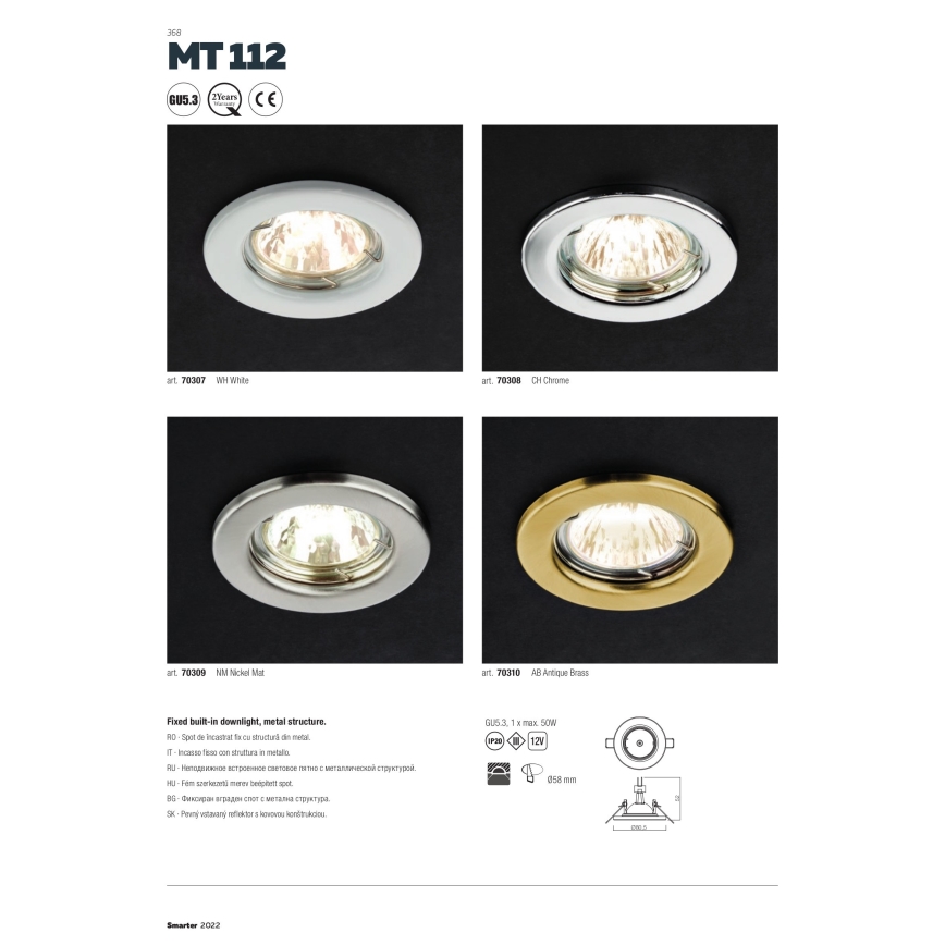 Corp de iluminat încastrat MT 1xGU5,3/50W/12V crom mat Redo 70309