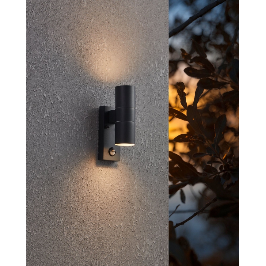 Corp de iluminat LED de exterior cu senzor Eglo 79545 ARAPONGAS 2xGU10/2,8W/230V IP44 negru