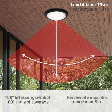 Corp de iluminat LED de exterior cu senzor HELSINKI LED/12W/230V IP44 Briloner 3352-015