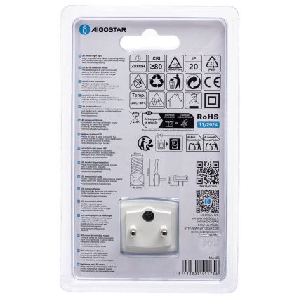 Corp de iluminat LED de veghe cu senzor crepuscular Aigostar LED/0,2W/230V 6500K