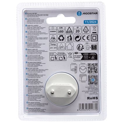 Corp de iluminat LED de veghe cu senzor crepuscular Aigostar LED/0,5W/230V 6500K