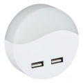 Corp de iluminat LED de veghe pentru priză cu senzor de mișcare 2xUSB LED/0,45W/230V 3000K