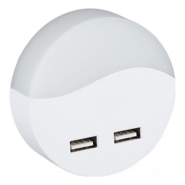 Corp de iluminat LED de veghe pentru priză cu senzor de mișcare 2xUSB LED/0,45W/230V 3000K