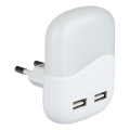 Corp de iluminat LED de veghe pentru priză cu senzor de mișcare 2xUSB LED/0,45W/230V 4000K