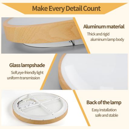 Brilagi - Plafonieră LED dimabilă GLASS POOL DOUBLE LED/80W/230V 3000-6000K 60 cm decor lemn + telecomandă