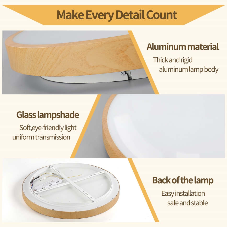 Brilagi - Plafonieră LED dimabilă GLASS POOL DOUBLE LED/80W/230V 3000-6000K 60 cm decor lemn + telecomandă