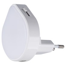 Corp de iluminat LED dimabil de orientare cu senzor crepuscular pentru priză Kanlux 37396 ULOV LED/0,5W/230V alb