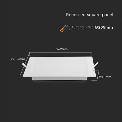 Corp de iluminat LED încastrat LED/18W/230V 22x22 cm 4000K alb