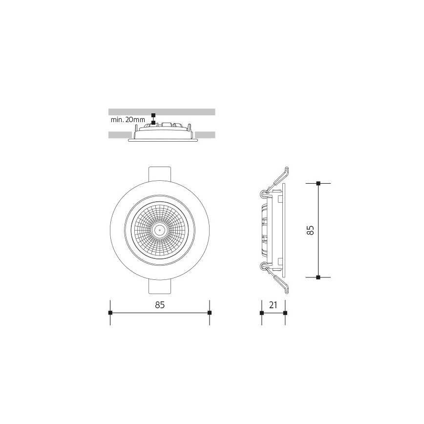 Corp de iluminat LED încastrat LED/6W/230V 4000K d. 8,5 cm negru
