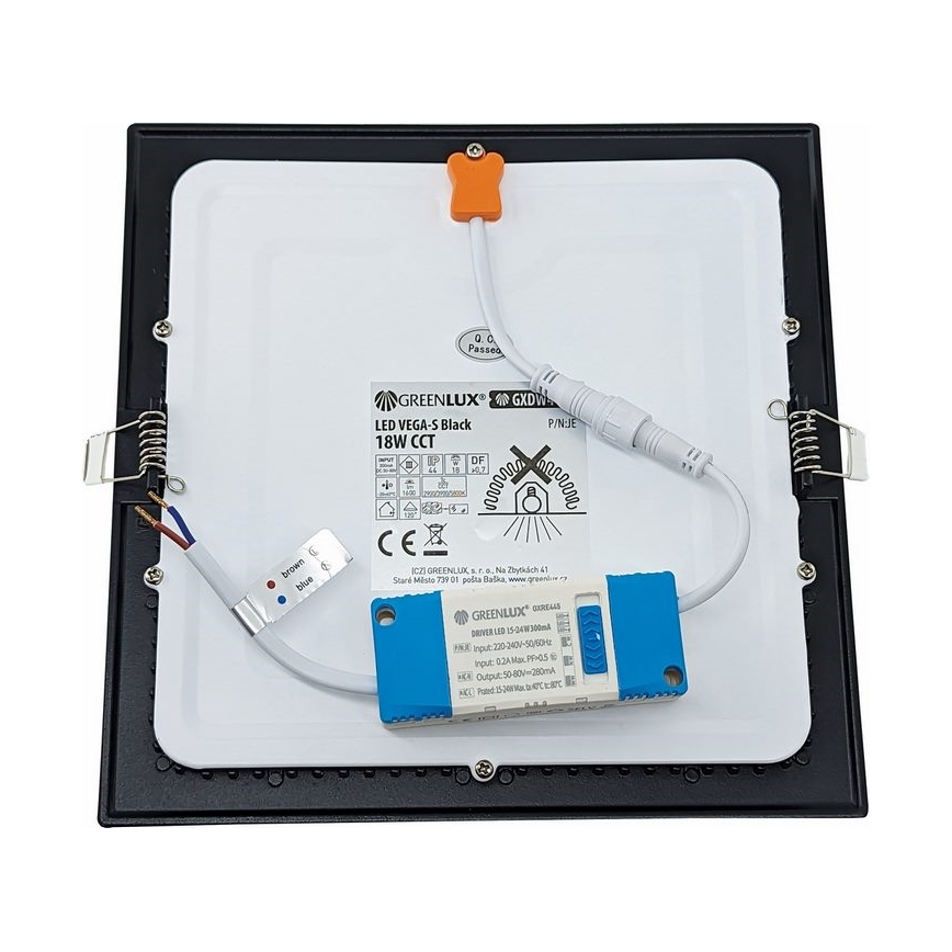 Corp de iluminat LED încastrat VEGA LED/18W/230V 2900/3900/5800K 22,5x22,5 cm negru