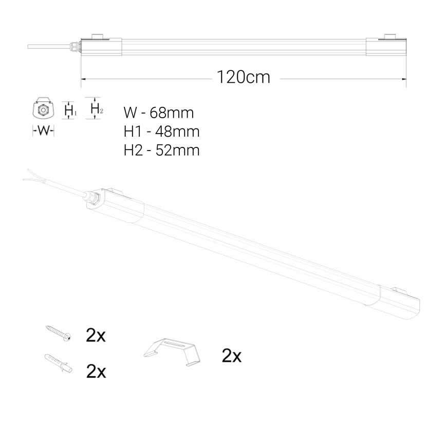 Corp de iluminat LED pentru corpuri de bucătărie LED/60W/230V 6000K 120 cm IP65 negru