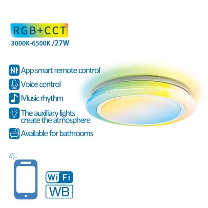 Corp de iluminat LED RGBW dimabil pentru baie Aigostar LED/27W/230V 40 cm Wi-Fi IP44