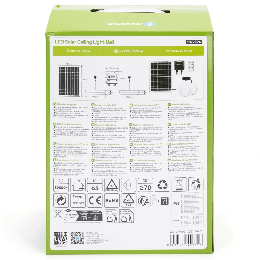 Corp de iluminat LED solar Aigostar 2xLED/35W/12V 6000 mAh 6500K d. 16,8 cm + telecomandă