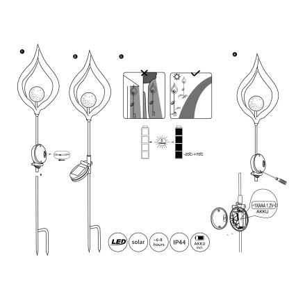 Corp de iluminat LED solar LED/0,02W/3V 600mAh IP44 bronz Globo